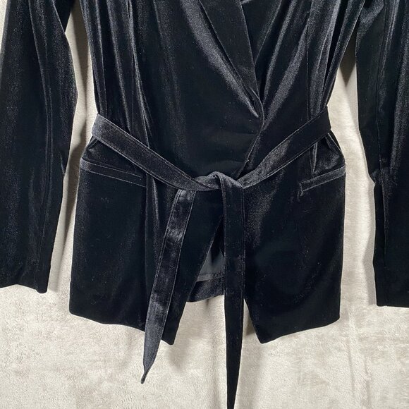 WHBM Velvet Blazer Size 4 Black Tie Waist Relaxed Holiday Dinner Party Jacket - Picture 5 of 16